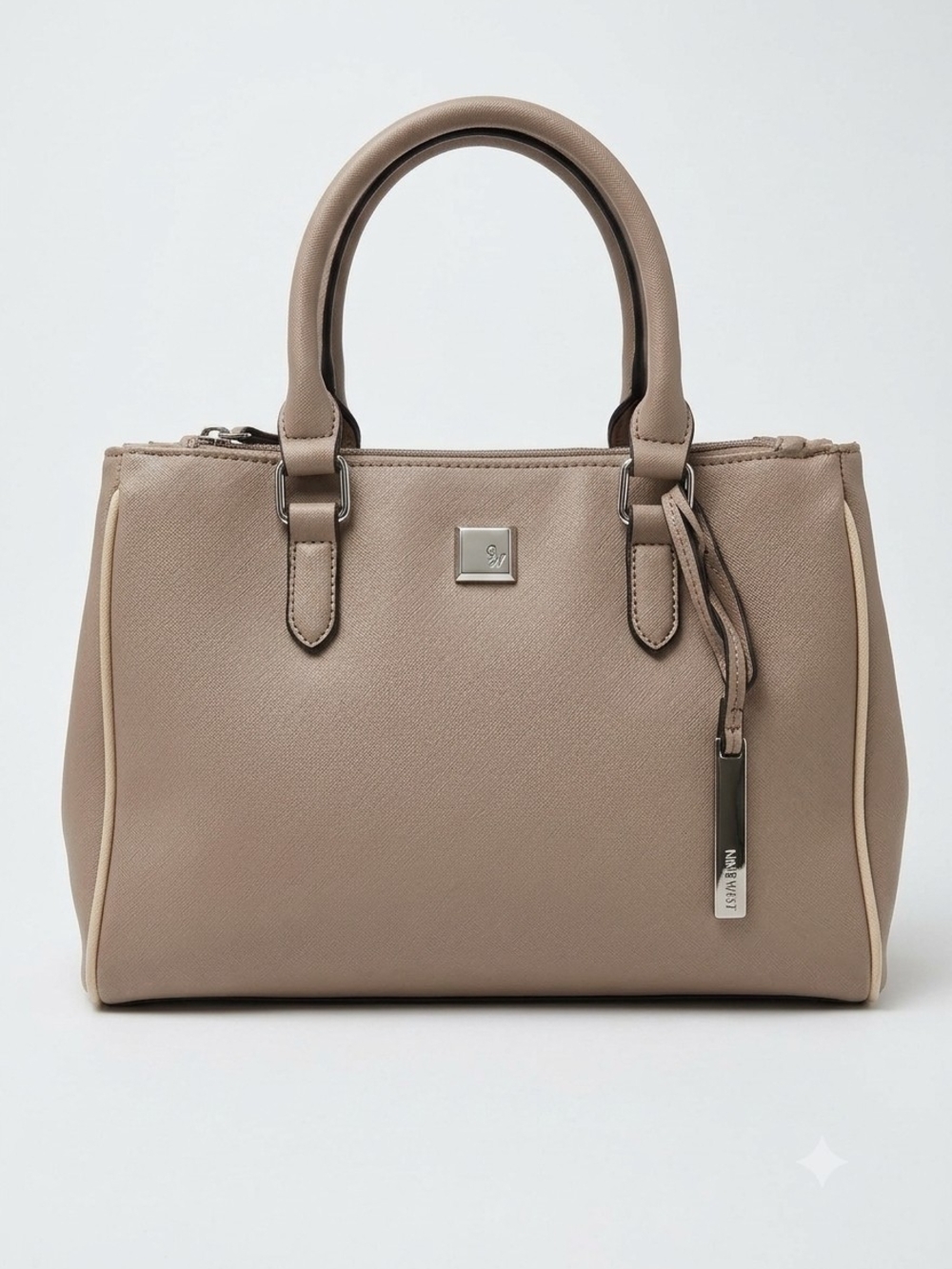 NINE WEST Beige Taupe Open Compartment Satchel Handbag